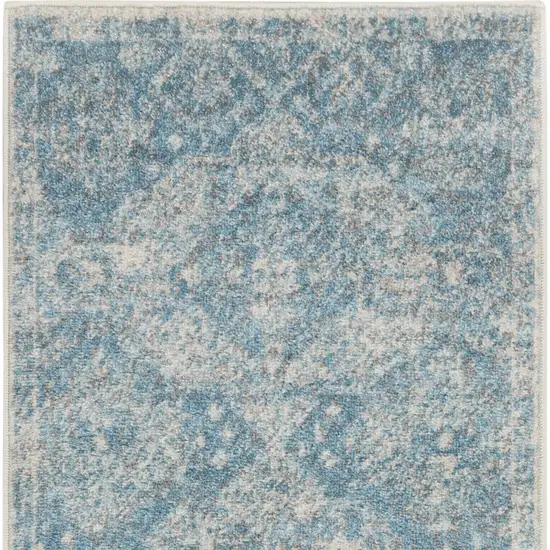 Ivory and Light Blue Oriental Distressed Area Rug Photo 7