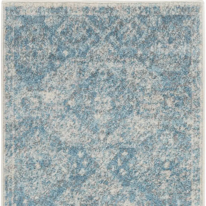 Ivory and Light Blue Oriental Distressed Area Rug Photo 7