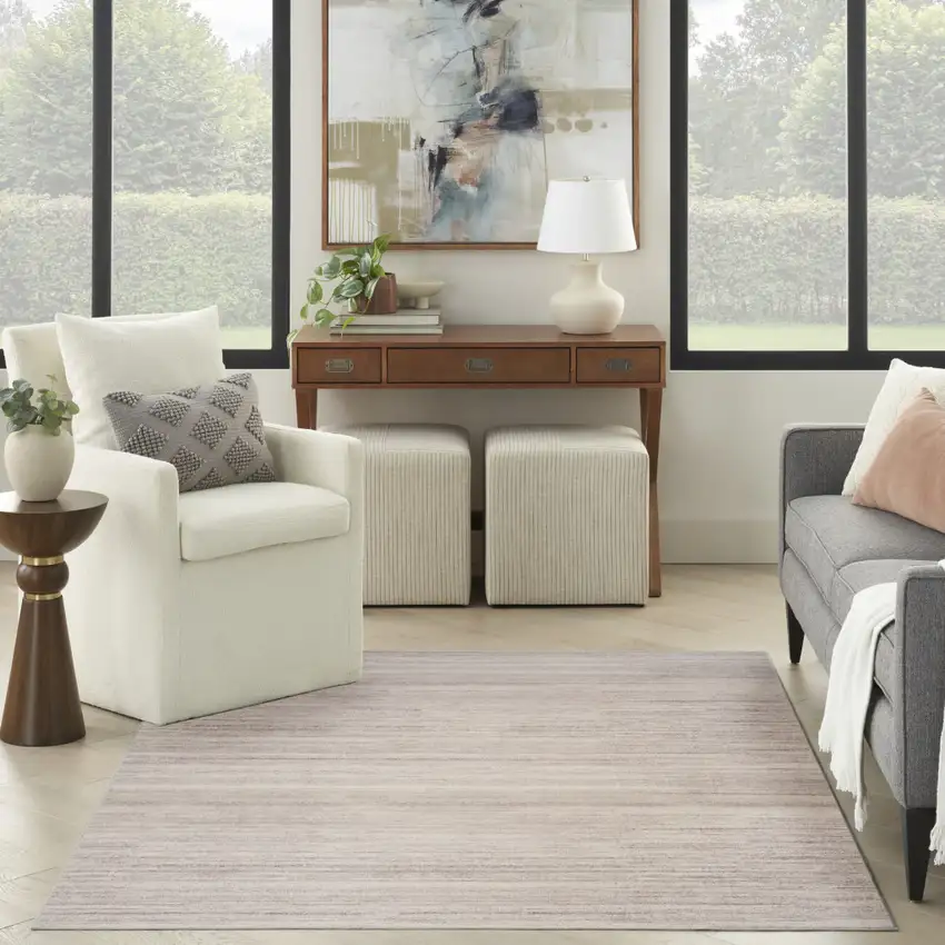 Ivory and Light Brown Abstract Washable Area Rug Photo 4