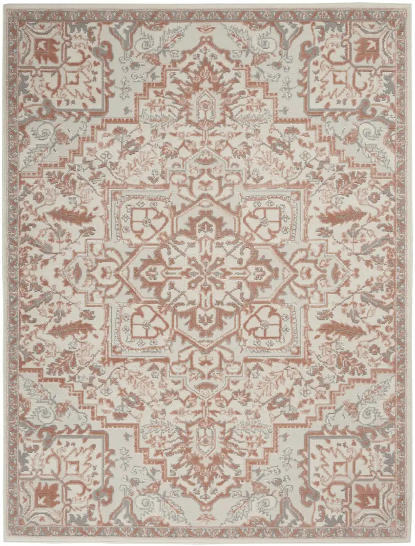 Ivory and Light Taupe Floral Non Skid Area Rug Photo 2