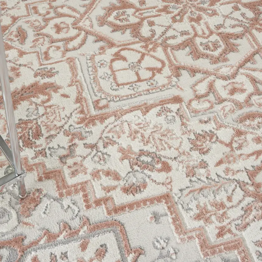 Ivory and Light Taupe Floral Non Skid Area Rug Photo 9