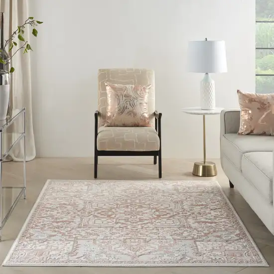 Ivory and Light Taupe Floral Non Skid Area Rug Photo 5