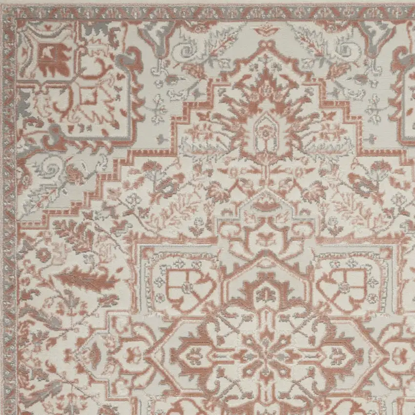 Ivory and Light Taupe Floral Non Skid Area Rug Photo 9