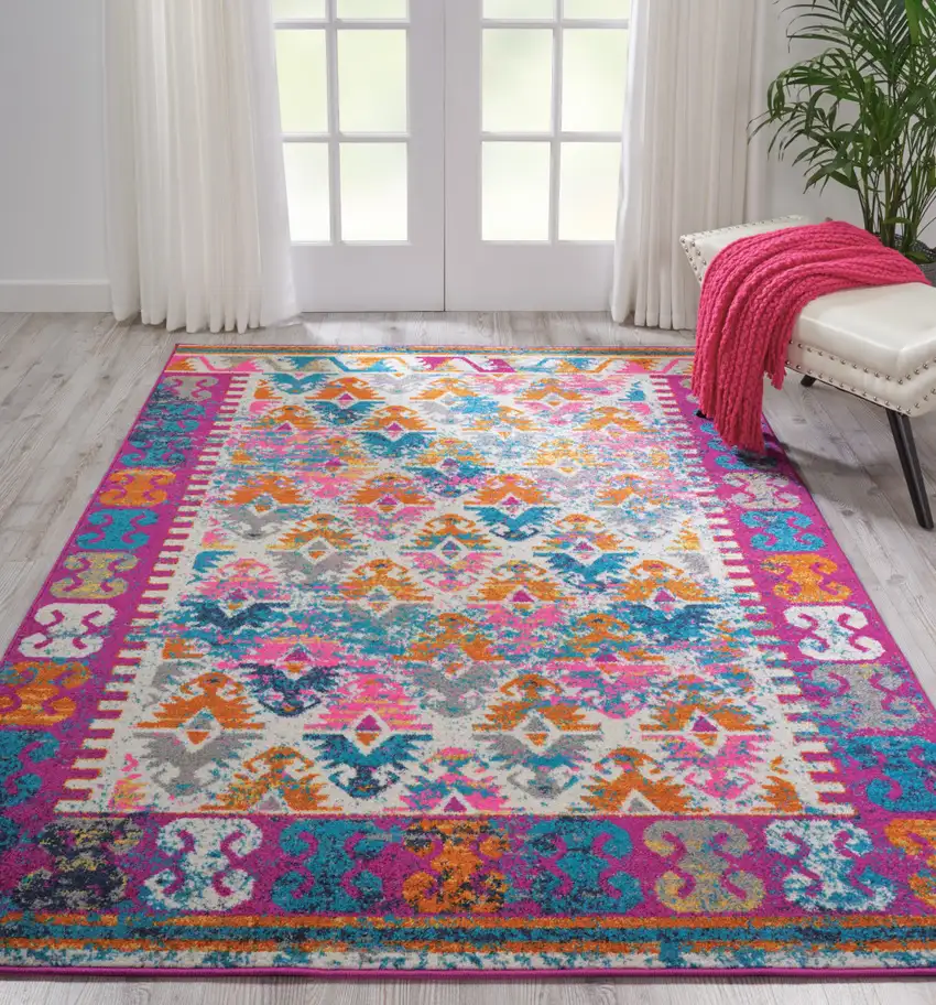 Ivory Geometric Power Loom Area Rug Photo 5