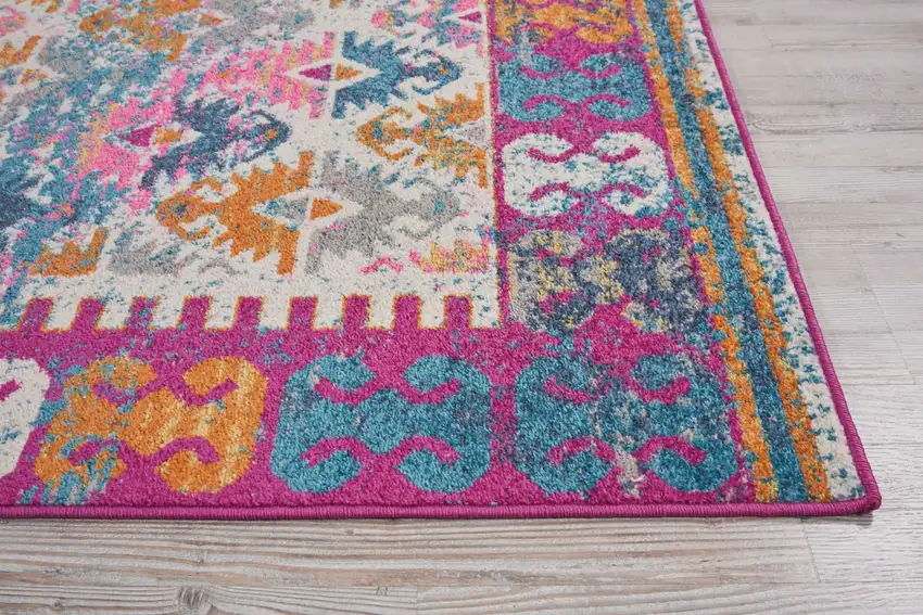 Ivory and Magenta Tribal Pattern Area Rug Photo 6