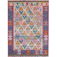 Photo of Ivory and Magenta Tribal Pattern Area Rug