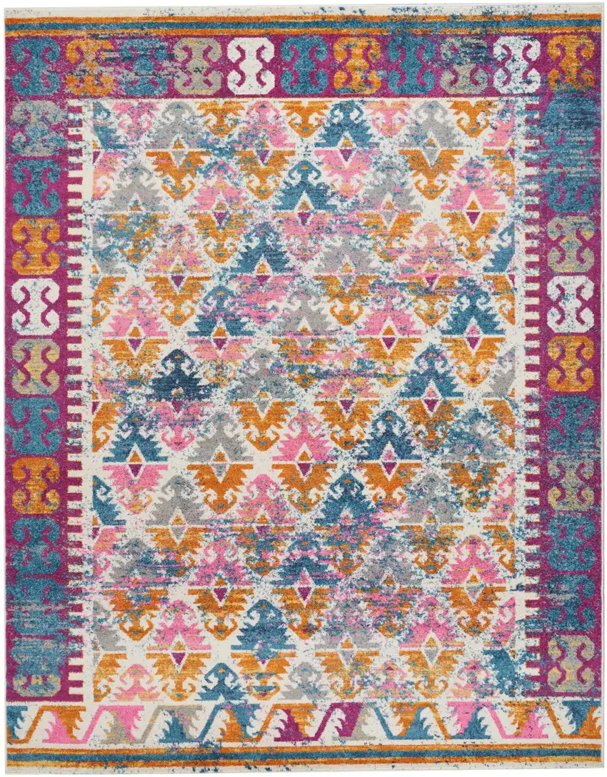 Gray Blue And Orange Ogee Area Rug Photo 2