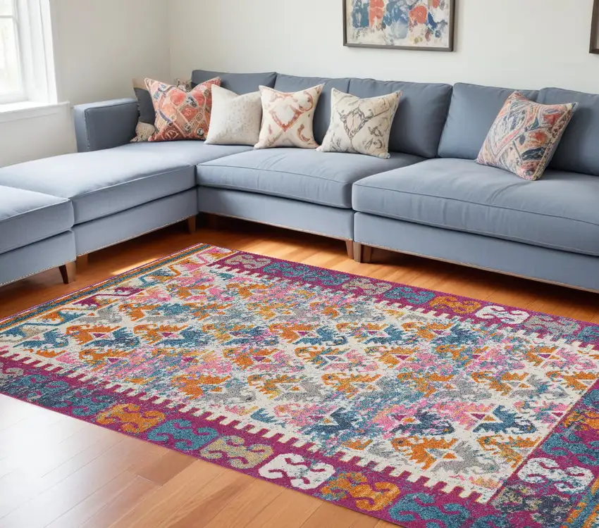 Ivory Geometric Power Loom Area Rug Photo 1