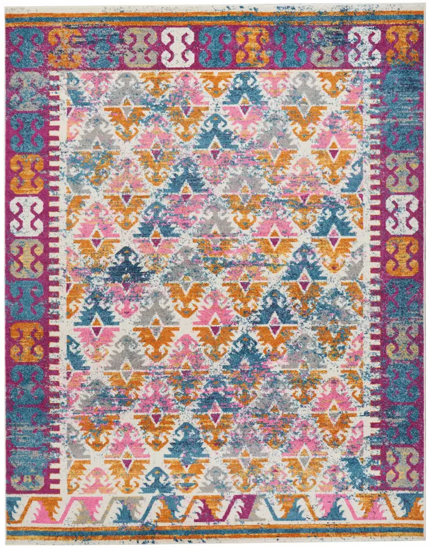 Ivory and Magenta Tribal Pattern Area Rug Photo 1