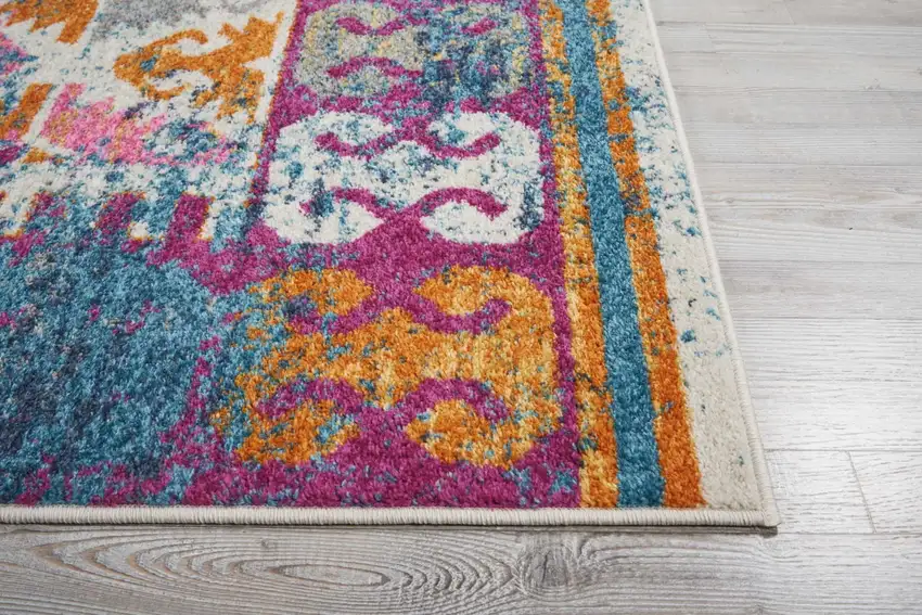Ivory and Magenta Tribal Pattern Area Rug Photo 6