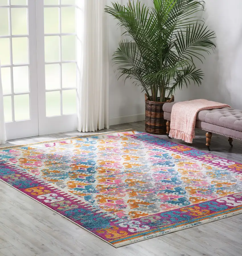Ivory Geometric Power Loom Area Rug Photo 5
