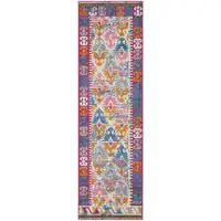 Photo of Ivory and Magenta Tribal Pattern Runner Rug