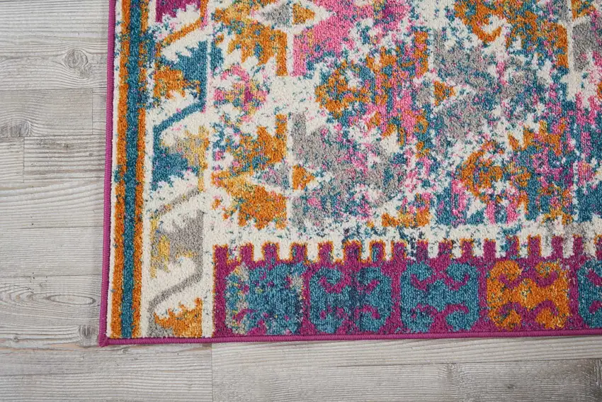 8' Ivory Geometric Power Loom Runner Rug Photo 3