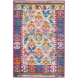 Photo of Ivory and Magenta Tribal Pattern Scatter Rug
