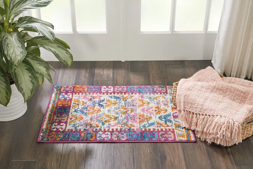 Ivory And Magenta Tribal Pattern Scatter Rug Photo 5