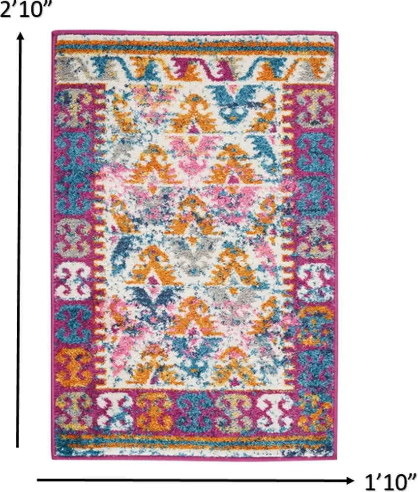 Ivory And Magenta Tribal Pattern Scatter Rug Photo 2