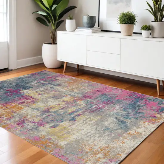 Ivory And Blue Abstract Area Rug Photo 2