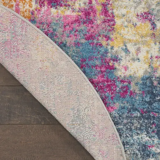 4' Ivory And Blue Abstract Round Rug Photo 9