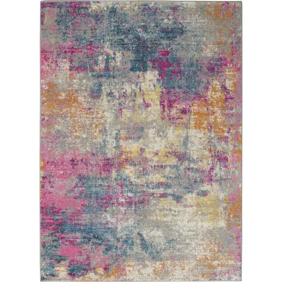 Ivory And Blue Abstract Area Rug Photo 7