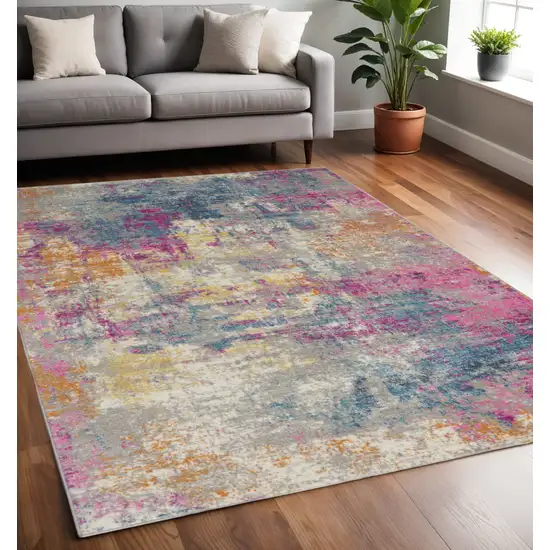 Ivory And Blue Abstract Area Rug Photo 2