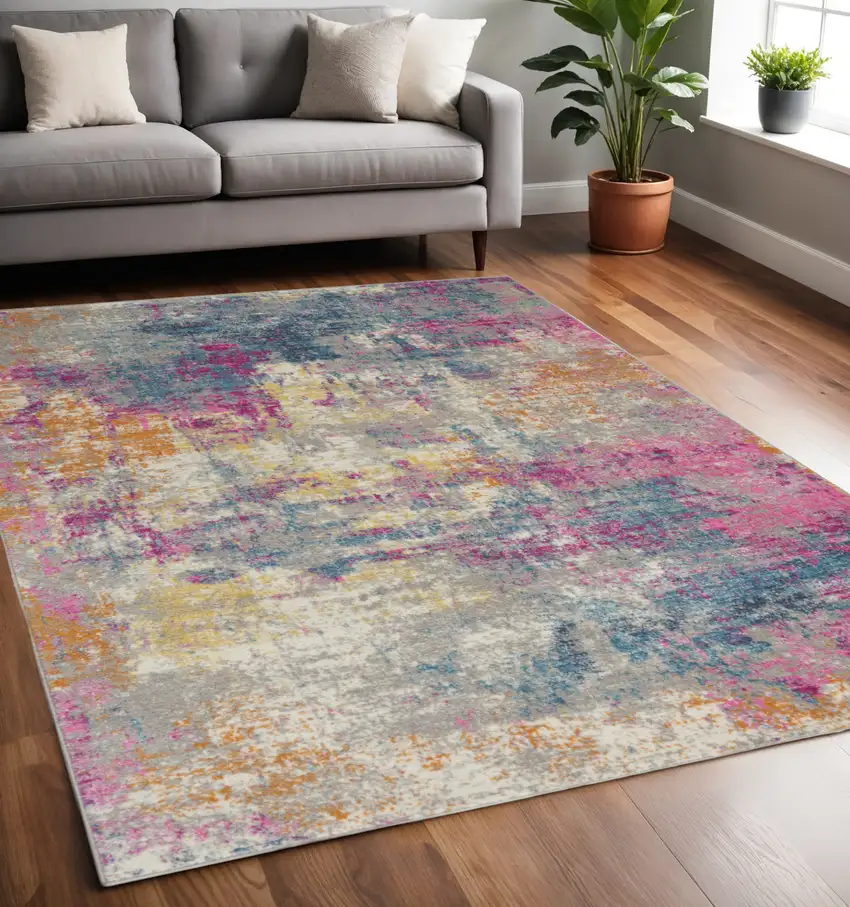 Ivory And Blue Abstract Area Rug Photo 2