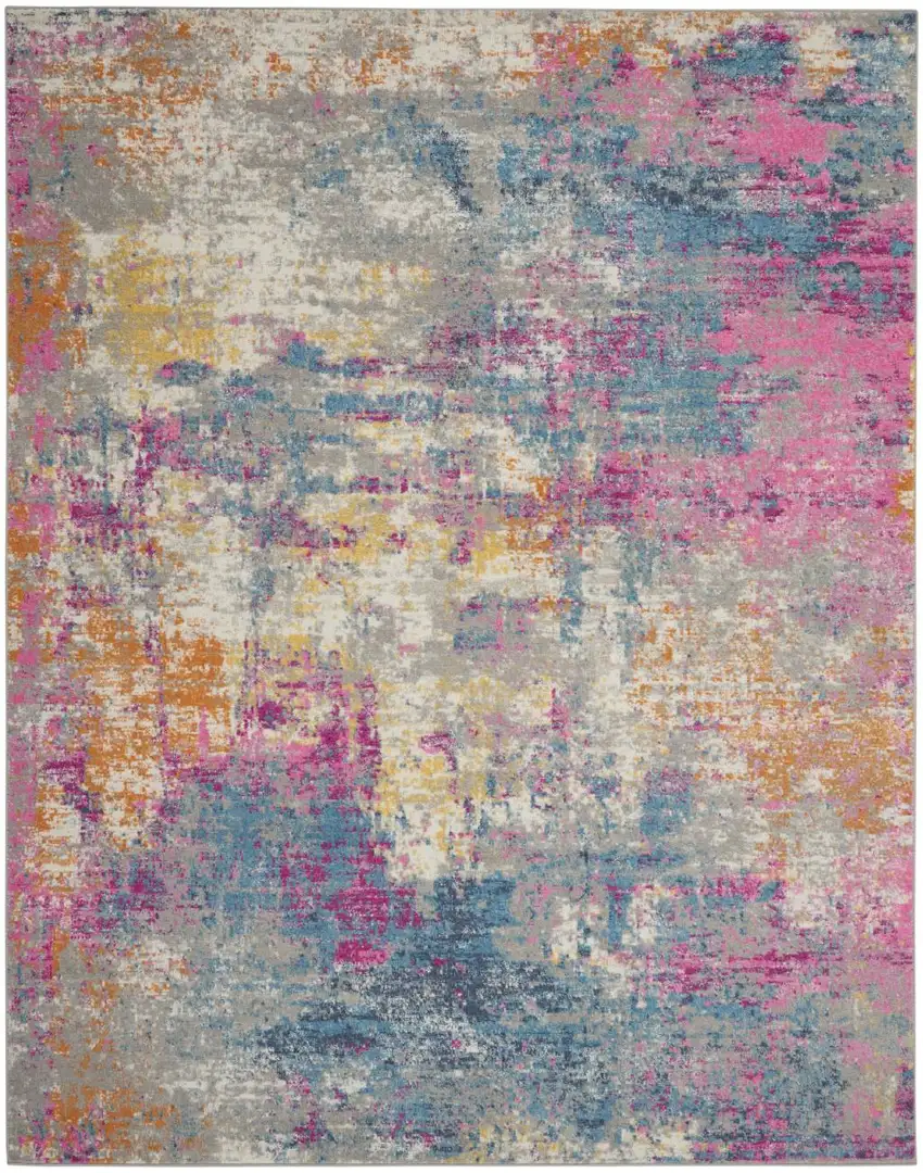 Ivory And Blue Abstract Area Rug Photo 8