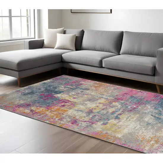 Ivory And Blue Abstract Area Rug Photo 2