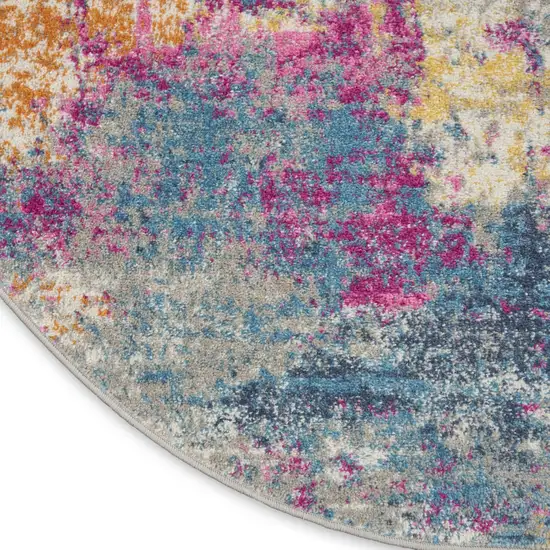 8' Ivory And Blue Abstract Round Rug Photo 9