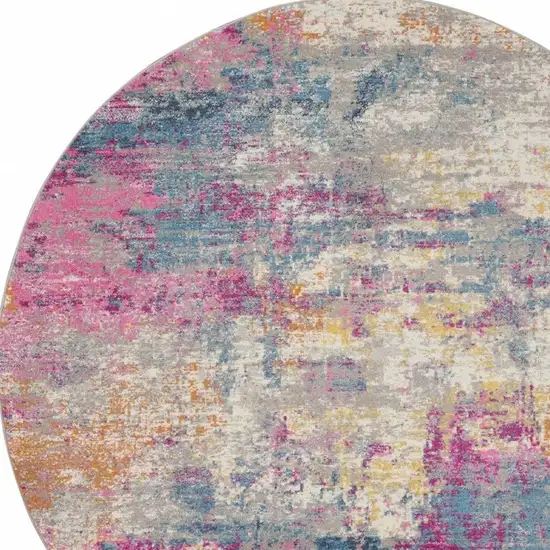 8' Ivory And Blue Abstract Round Rug Photo 7