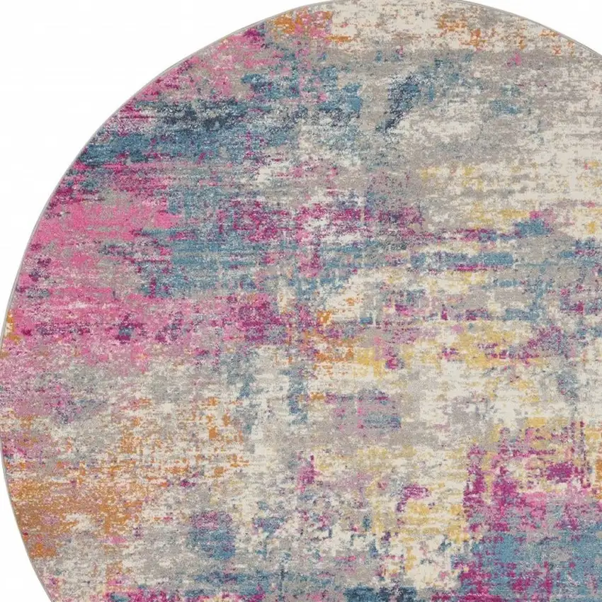 8' Ivory And Blue Abstract Round Rug Photo 7