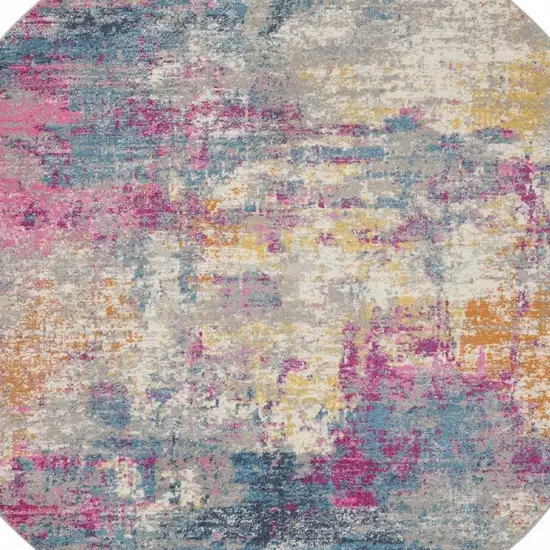 8' Ivory And Blue Abstract Round Rug Photo 3