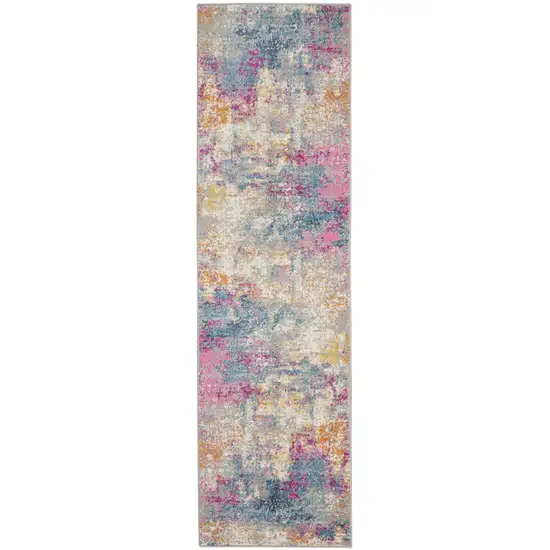 6' Ivory And Blue Abstract Runner Rug Photo 8
