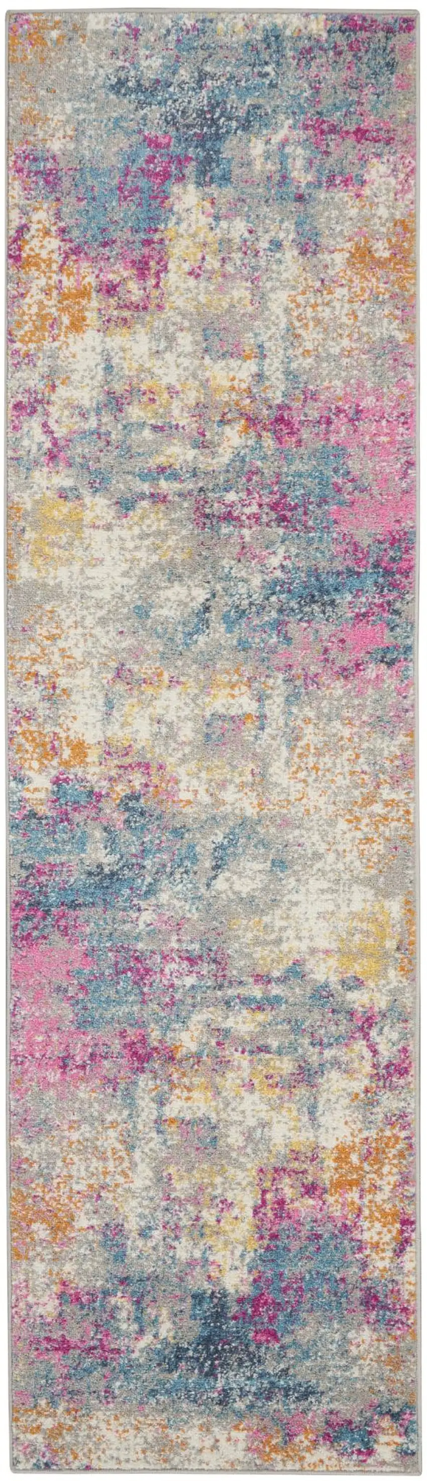 6' Ivory And Blue Abstract Runner Rug Photo 8