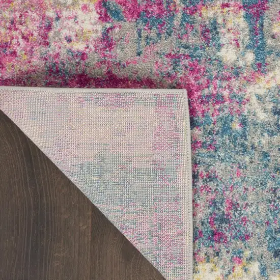 6' Ivory And Blue Abstract Runner Rug Photo 9