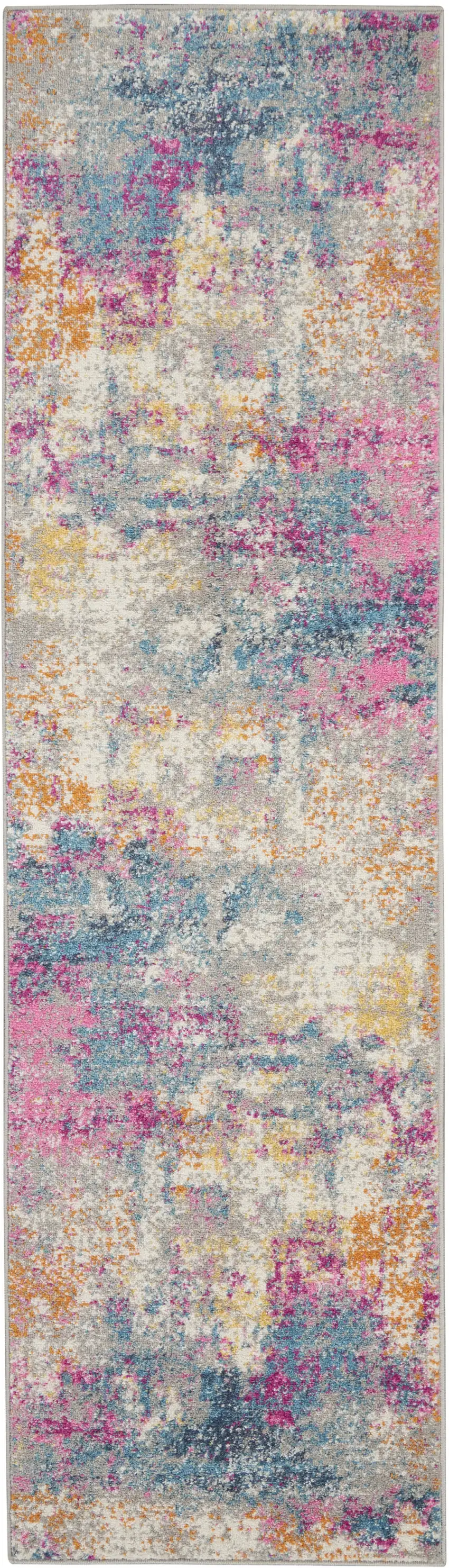 10' Blue And Pink Abstract Power Loom Runner Rug Photo 7