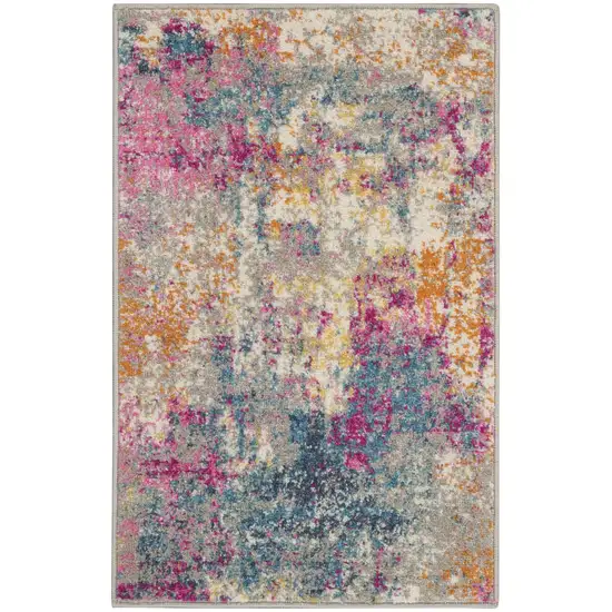 Ivory And Blue Abstract Area Rug Photo 8