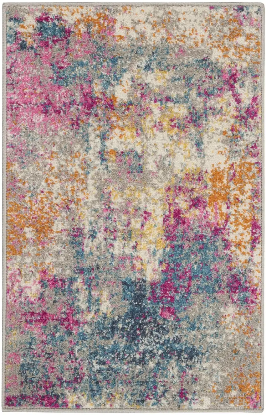 Ivory And Blue Abstract Area Rug Photo 8