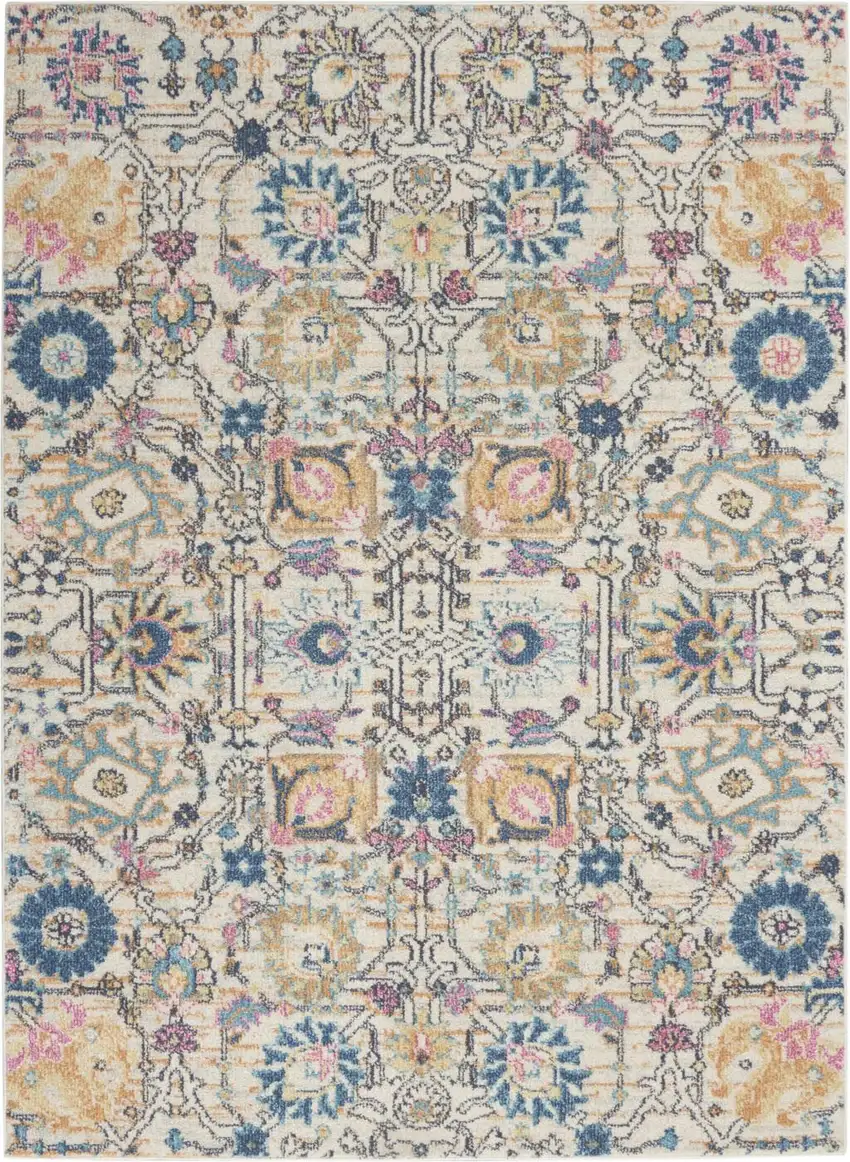 Ivory And Blue Floral Area Rug Photo 9
