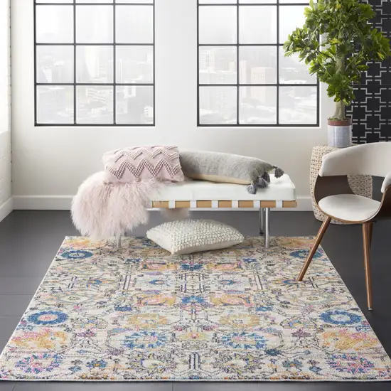 Ivory And Blue Floral Area Rug Photo 4