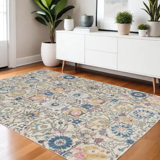 Ivory And Blue Floral Area Rug Photo 2