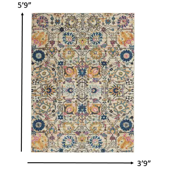 Orange And Ivory Floral Power Loom Area Rug Photo 6