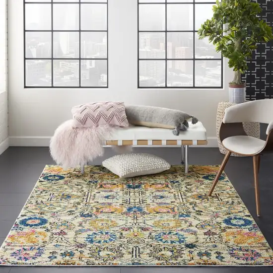 Orange And Ivory Floral Power Loom Area Rug Photo 3