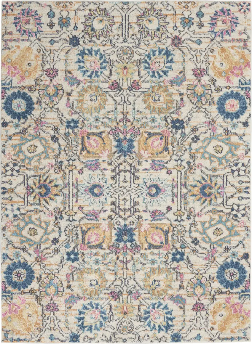 Ivory And Blue Floral Area Rug Photo 1