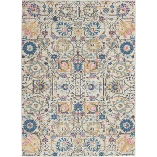 Ivory And Blue Floral Area Rug Photo 1