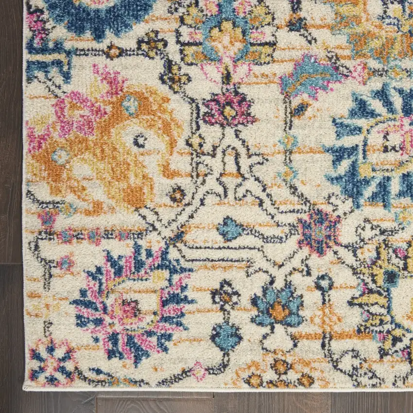 Orange And Ivory Floral Power Loom Area Rug Photo 2