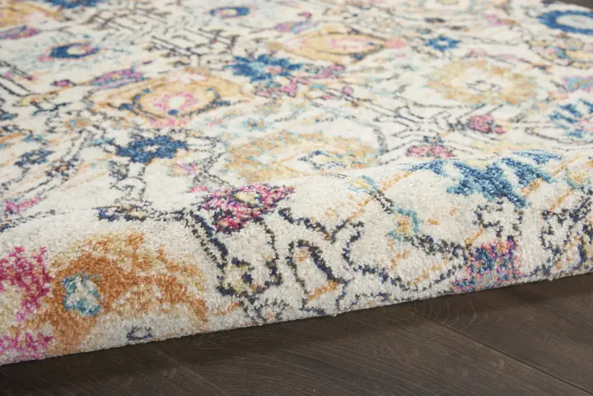 Orange And Ivory Floral Power Loom Area Rug Photo 5