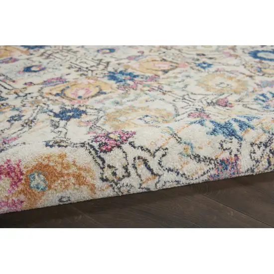 4' Ivory And Blue Floral Round Rug Photo 4