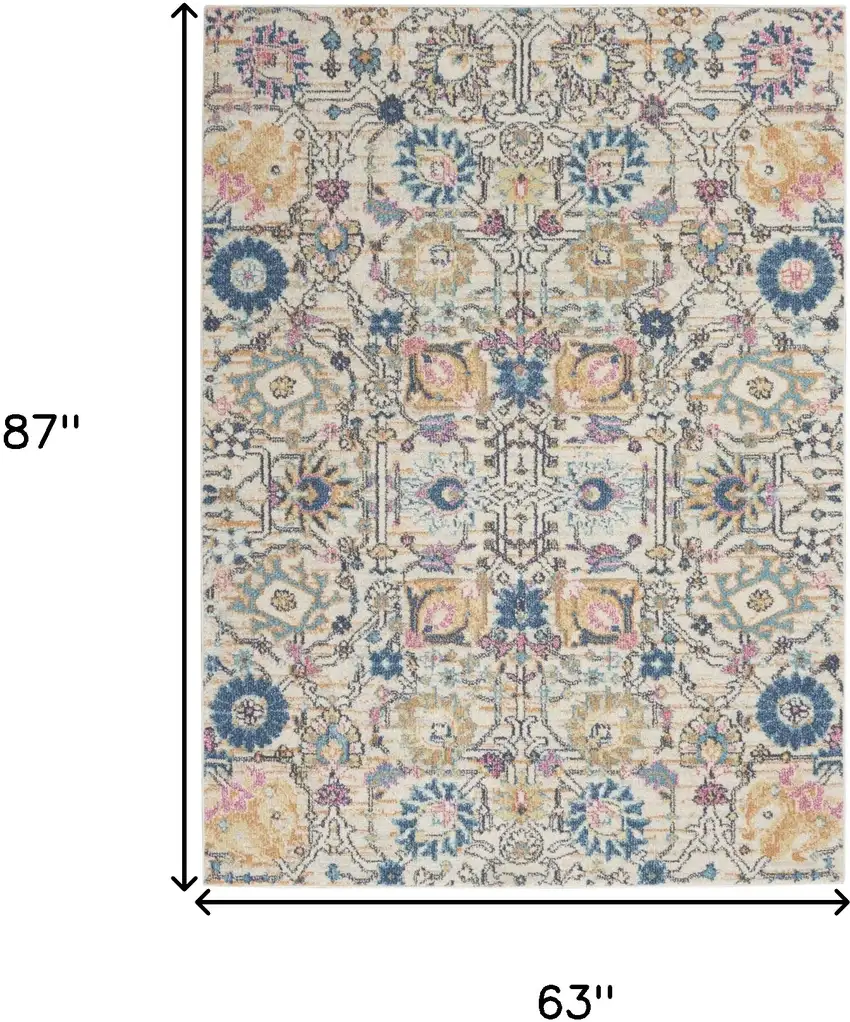 Ivory And Blue Floral Area Rug Photo 9