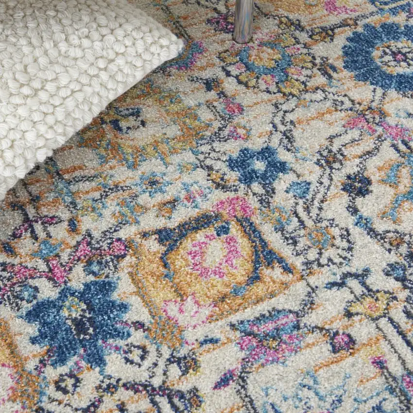 Ivory And Blue Floral Area Rug Photo 8