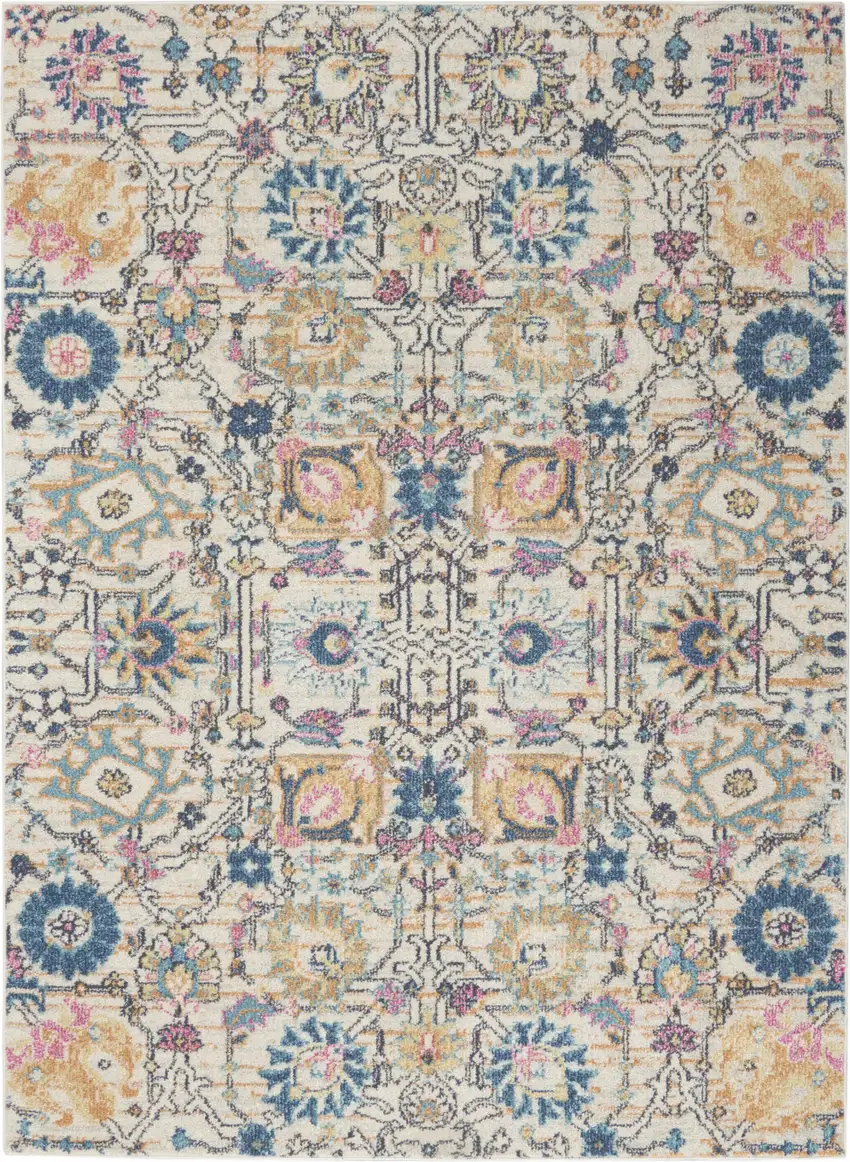 Ivory And Blue Floral Area Rug Photo 7